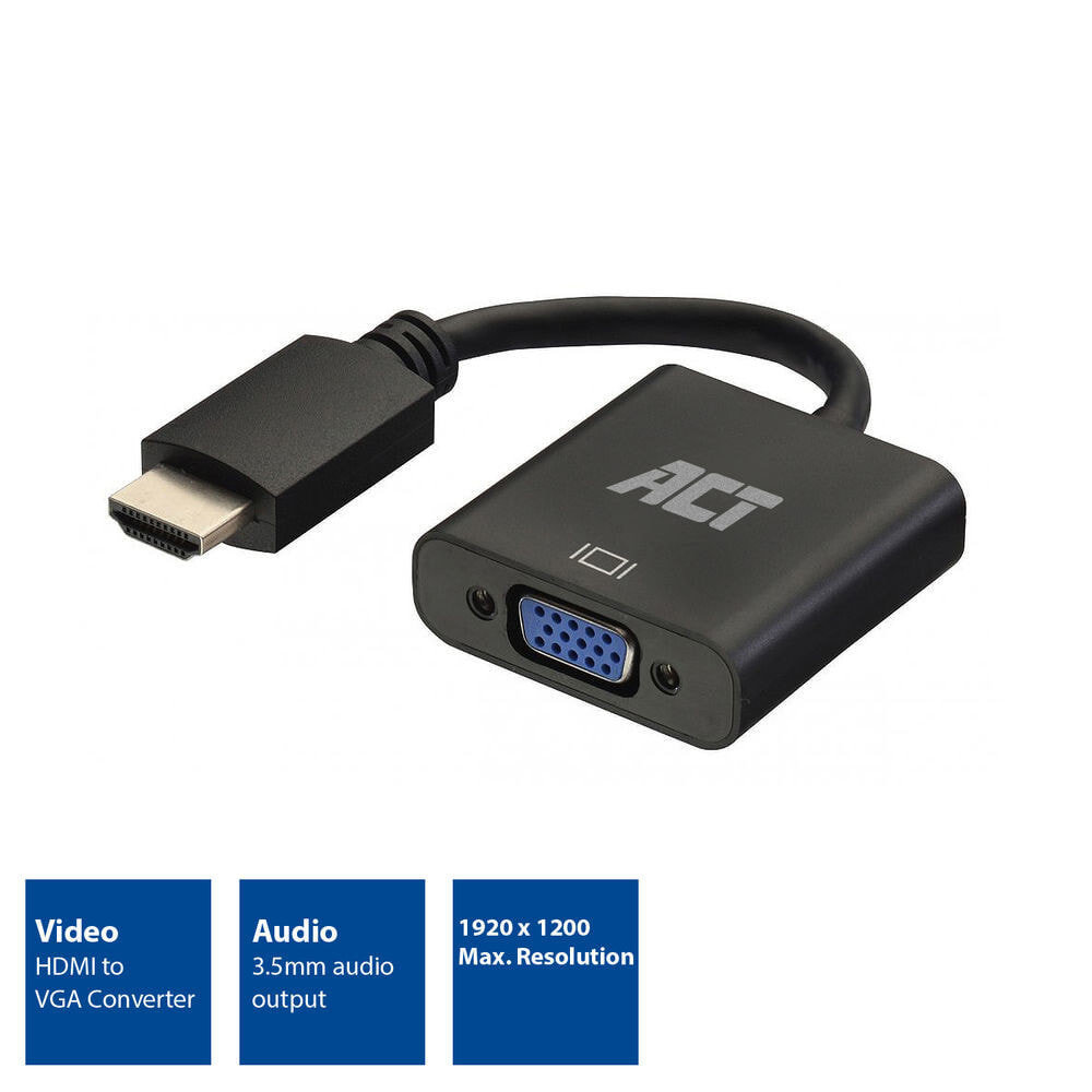 ACT AC7535 видео кабель адаптер 0,23 m HDMI Тип A (Стандарт) VGA (D-Sub) Черный