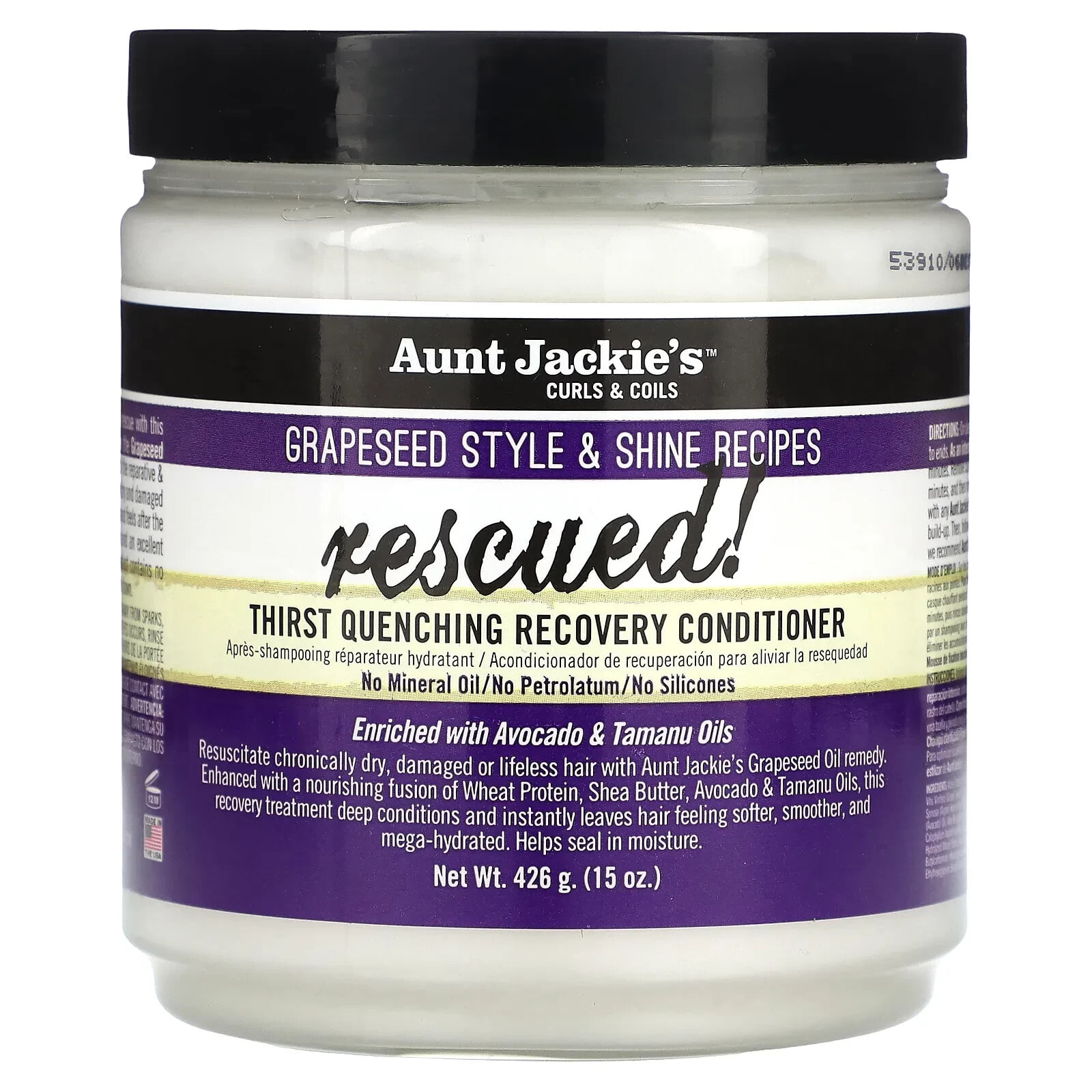 Aunt Jackie's Curls & Coils, Rescued, восстанавливающий кондиционер для утоления жажды, для естественных кудрей, изгибы и волны, 426 г (15 унций)