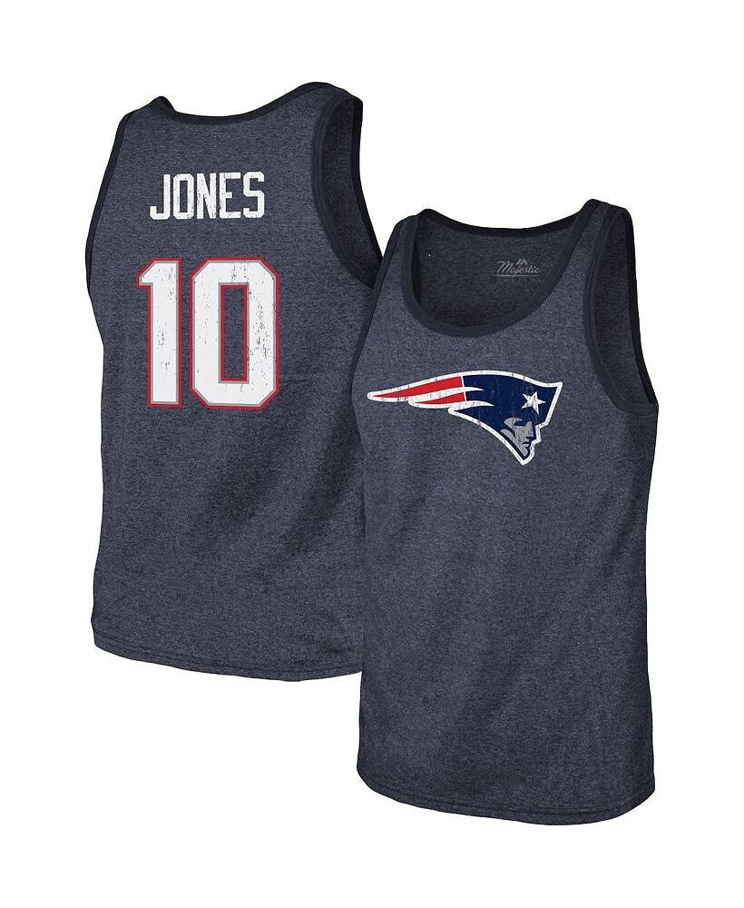 Majestic men's Threads Mac Jones Heathered Navy New England Patriots Player Name and Number Tri-Blend Tank Top