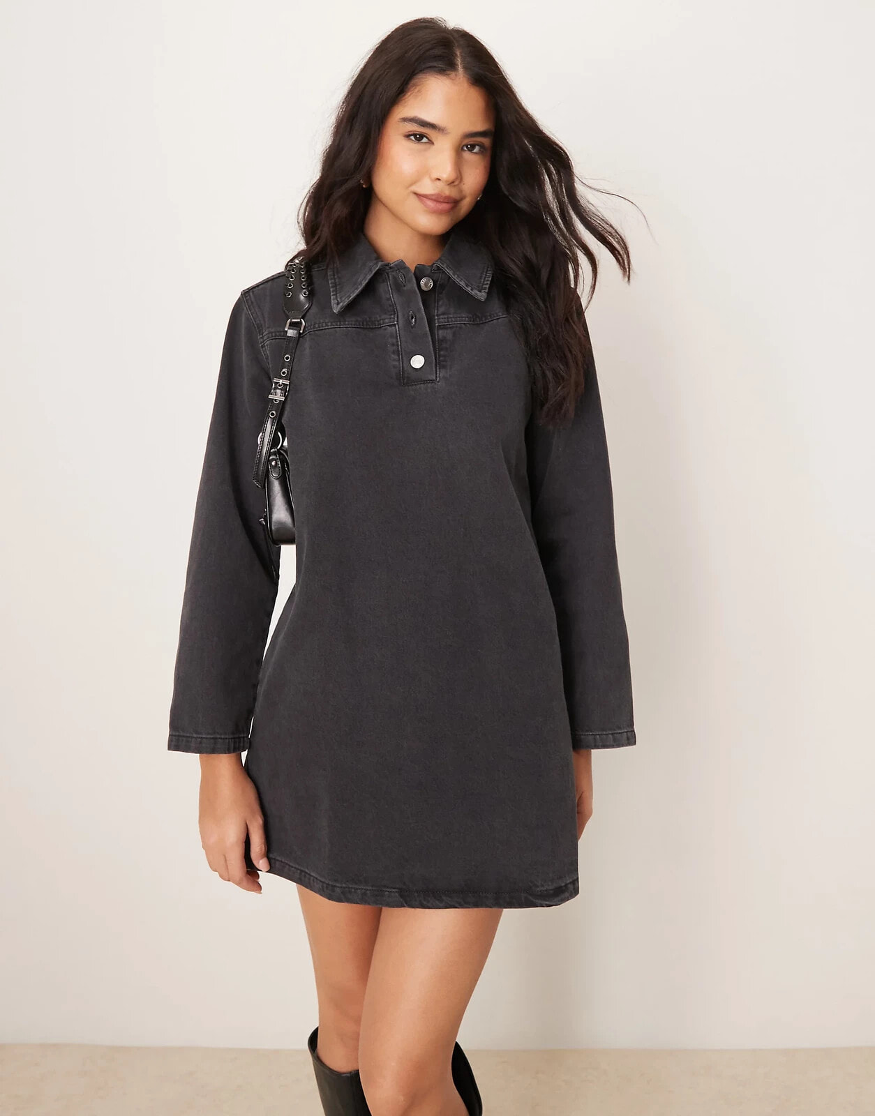 ASOS DESIGN denim shirt dress in washed black