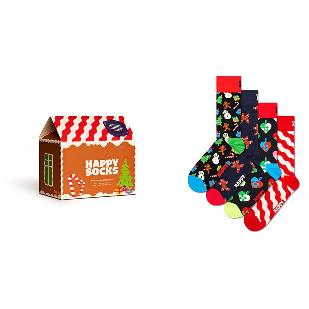 HAPPY SOCKS Gingerbread Houses Gift Set Half long socks 4 pairs