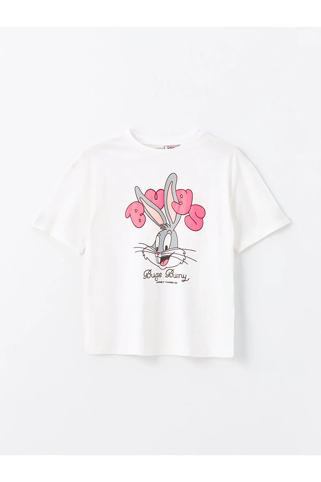 Bisiklet Yaka Bugs Bunny Baskılı Kısa Kollu Kız Çocuk Tişört