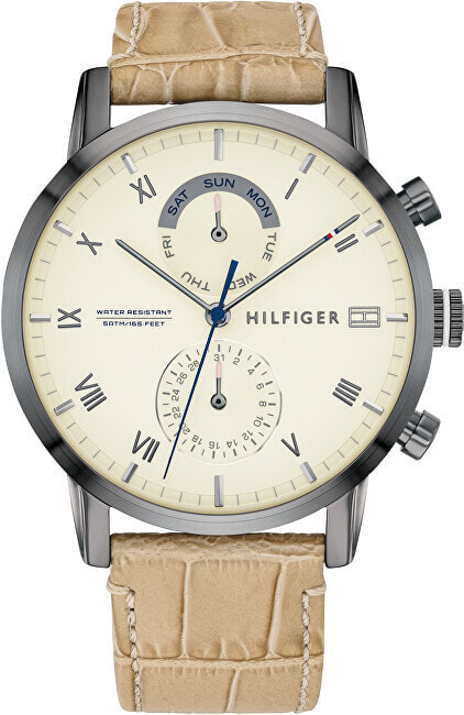 Мужские наручные часы с бежевым кожаным ремешком Tommy Hilfiger Kane 1710399