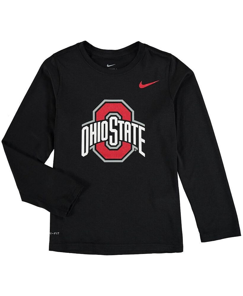 Nike big Boys Heathered Black Ohio State Buckeyes Legend Logo Long Sleeve Performance T-shirt