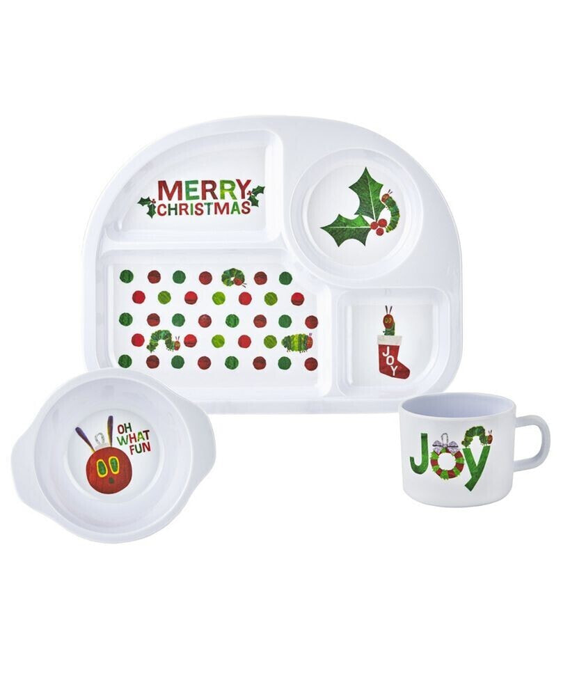 Godinger the World of Eric Carle, The Very Hungry Caterpillar Merry Christmas Kids Melamine 3 Piece Set