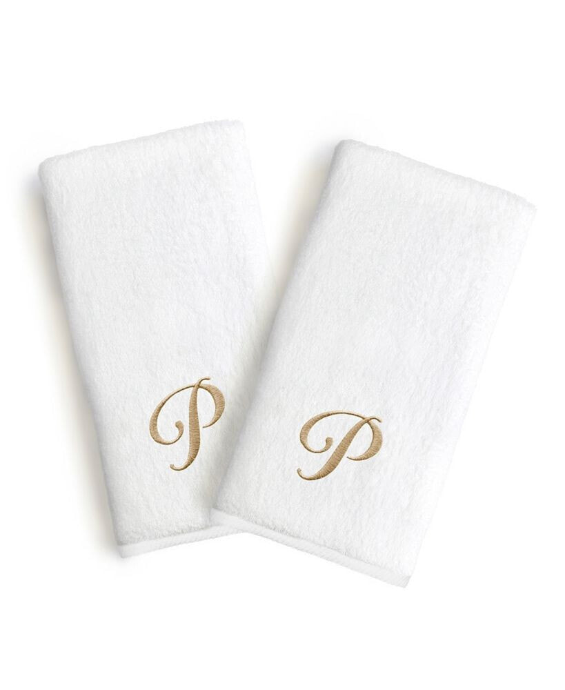 Linum Home linum Gold Font Monogrammed Luxury 100% Turkish Cotton Novelty 2-Piece Hand Towels, 16