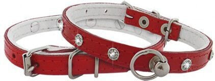 Leather collar with zircon 10x30 red