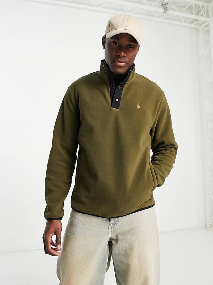 Polo Ralph Lauren – Sweatshirt in Dunkelgrün mit Markenlogo und kurzer Druckknopfleiste