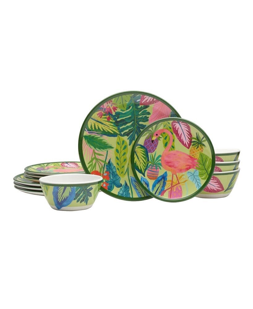 Fitz and Floyd tropical Fun Melamine 12 Piece Dinnerware Set, Service for 4