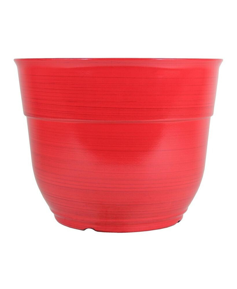 Glazed Brushed Happy Large Plastic Planter Bright Red 15 Inch