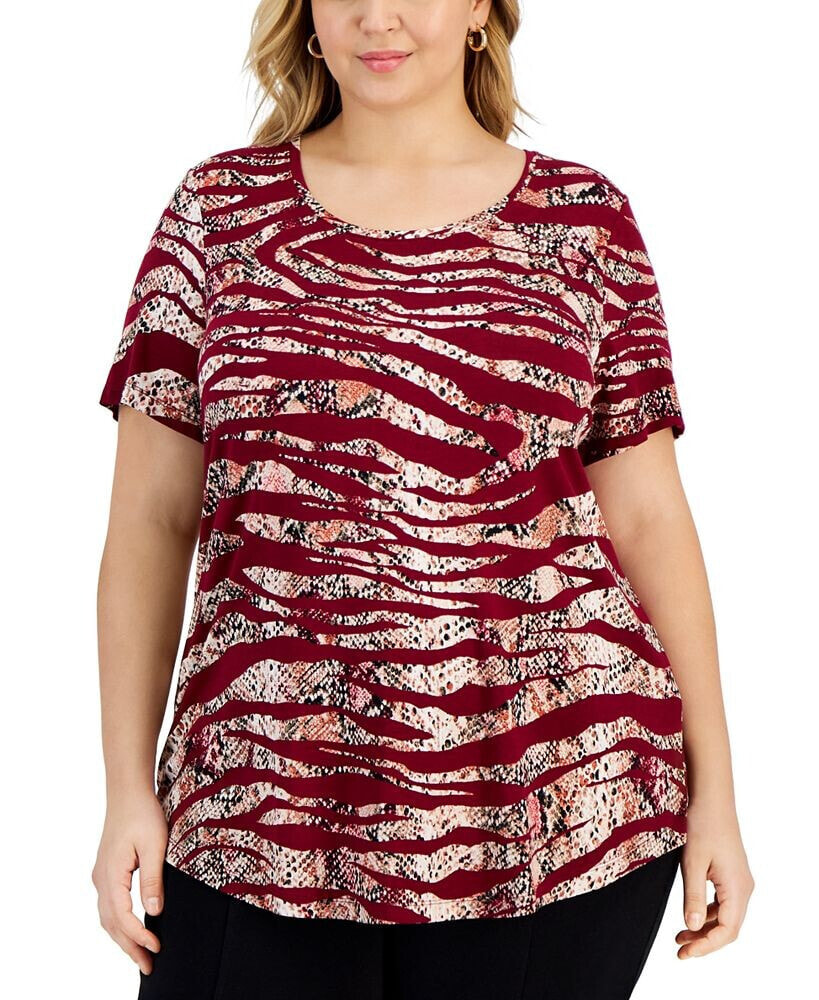 JM Collection plus Size Animal Fusion Printed Top, Created for