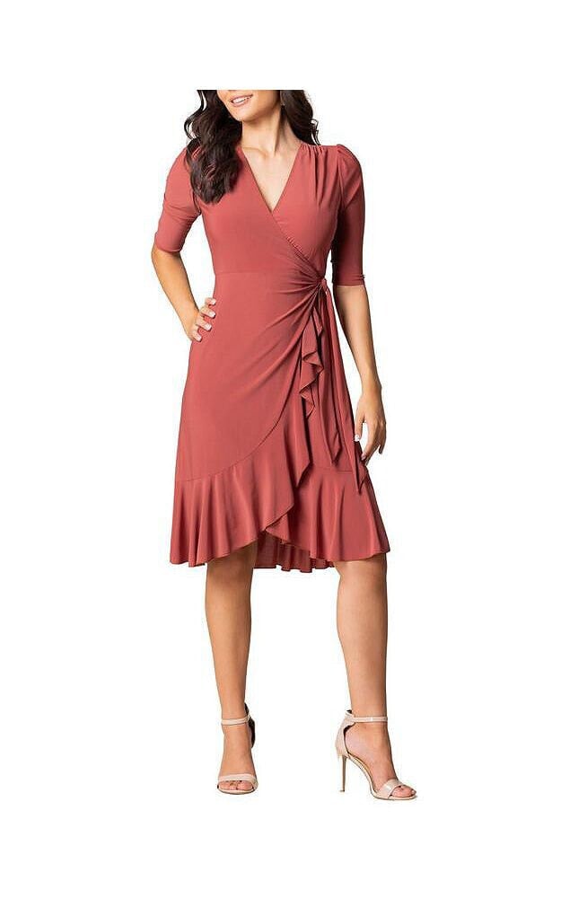 Kiyonna women's Whimsy Ruffled Knee Length Wrap Dress