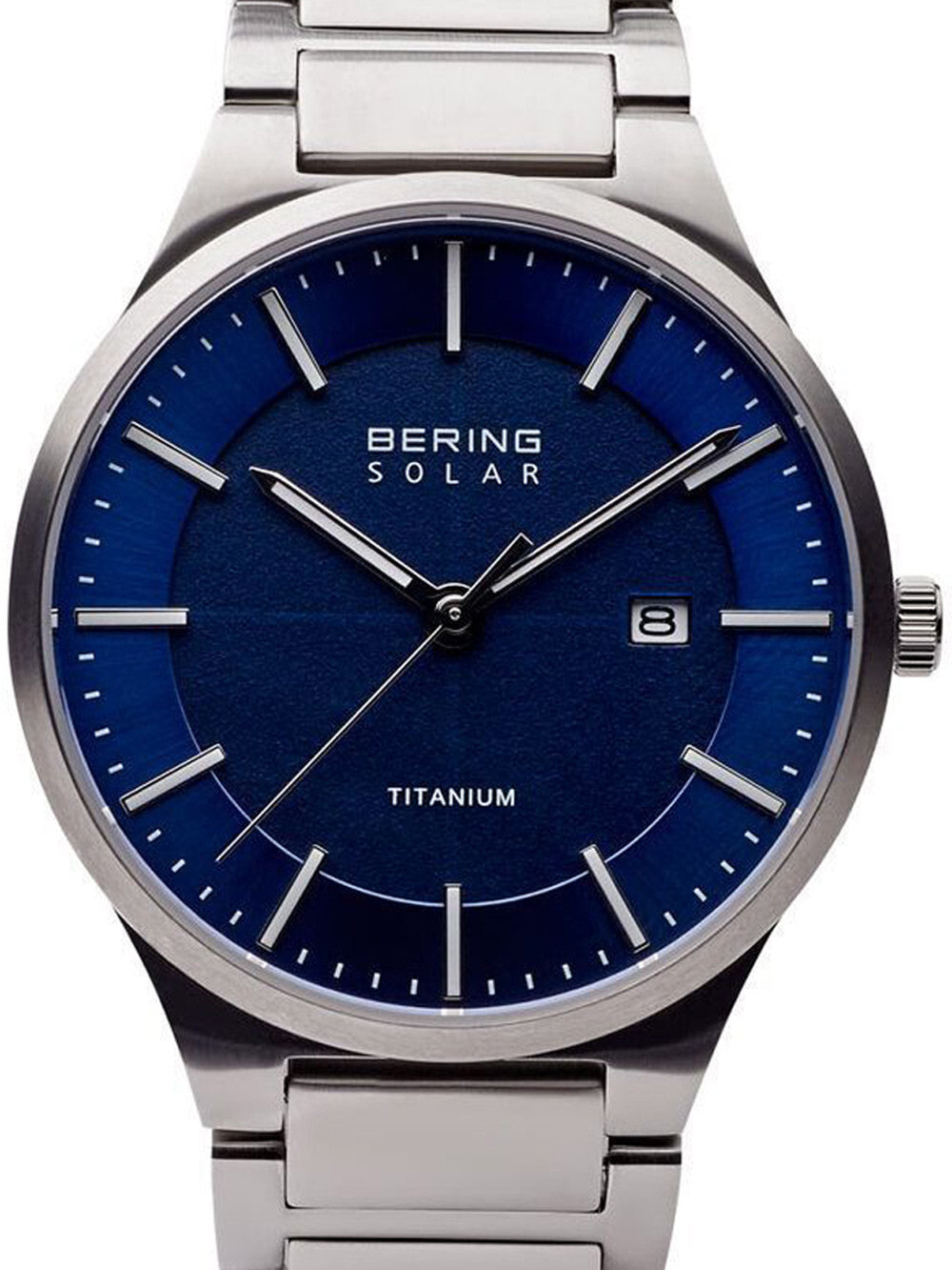 Мужские наручные часы с серебряным браслетом Bering 15239-777 solar mens 39mm 10ATM