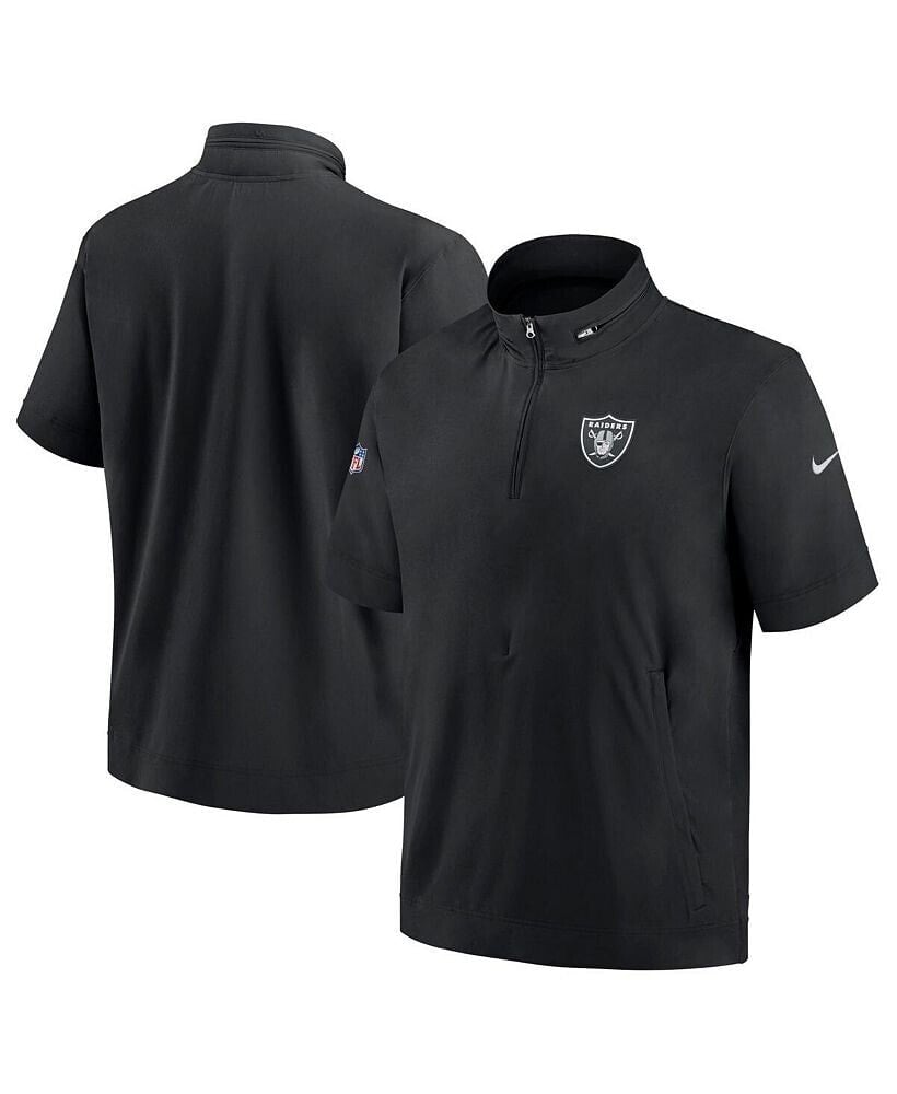 Nike men's Black Las Vegas Raiders Sideline Coach Short Sleeve Hoodie Quarter-Zip Jacket