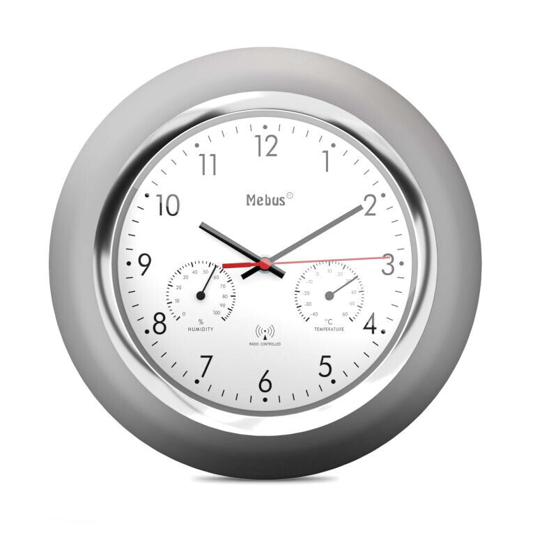 Mebus 19454 - Digital wall clock - Round - Silver - White - Plastic - Modern - Battery