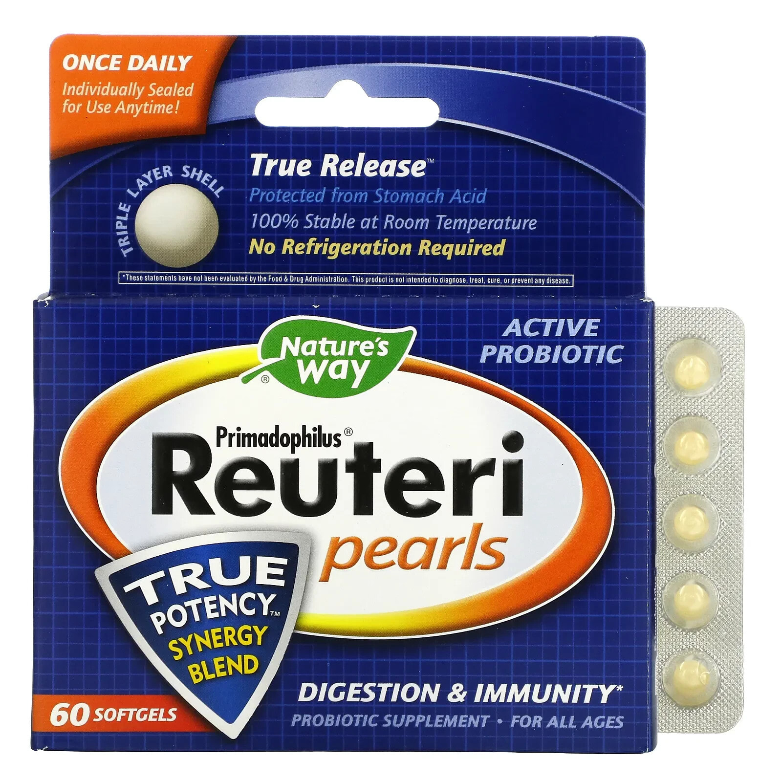 Nature's Way, Primadophilus Reuteri Pearls, 60 капсул