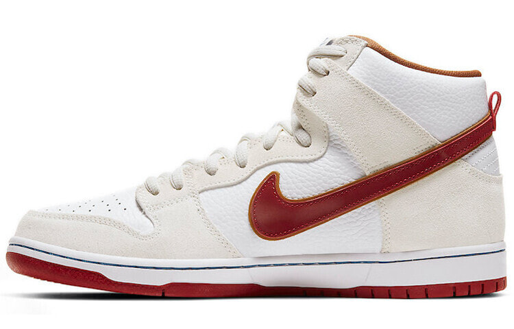 Nike Dunk SB High Team Crimson 防滑耐磨 高帮 板鞋 男女同款 米白红钩 / Кроссовки Nike Dunk SB High Team Crimson CV9499-100