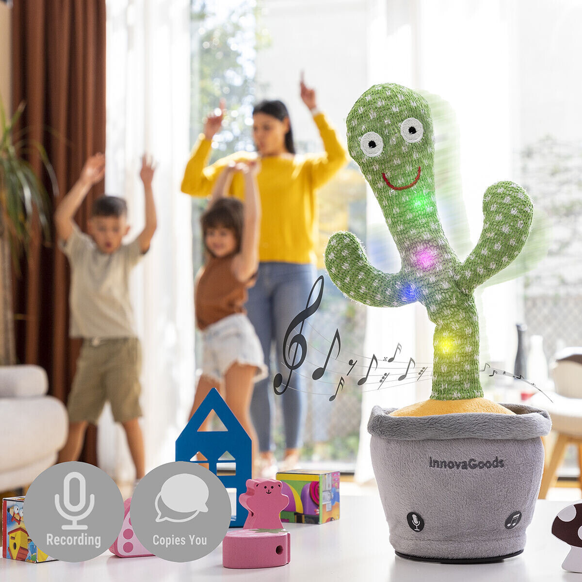 Rechargeable Dancing and Talking Cactus with Music and Multicoloured LED Cacxi InnovaGoods