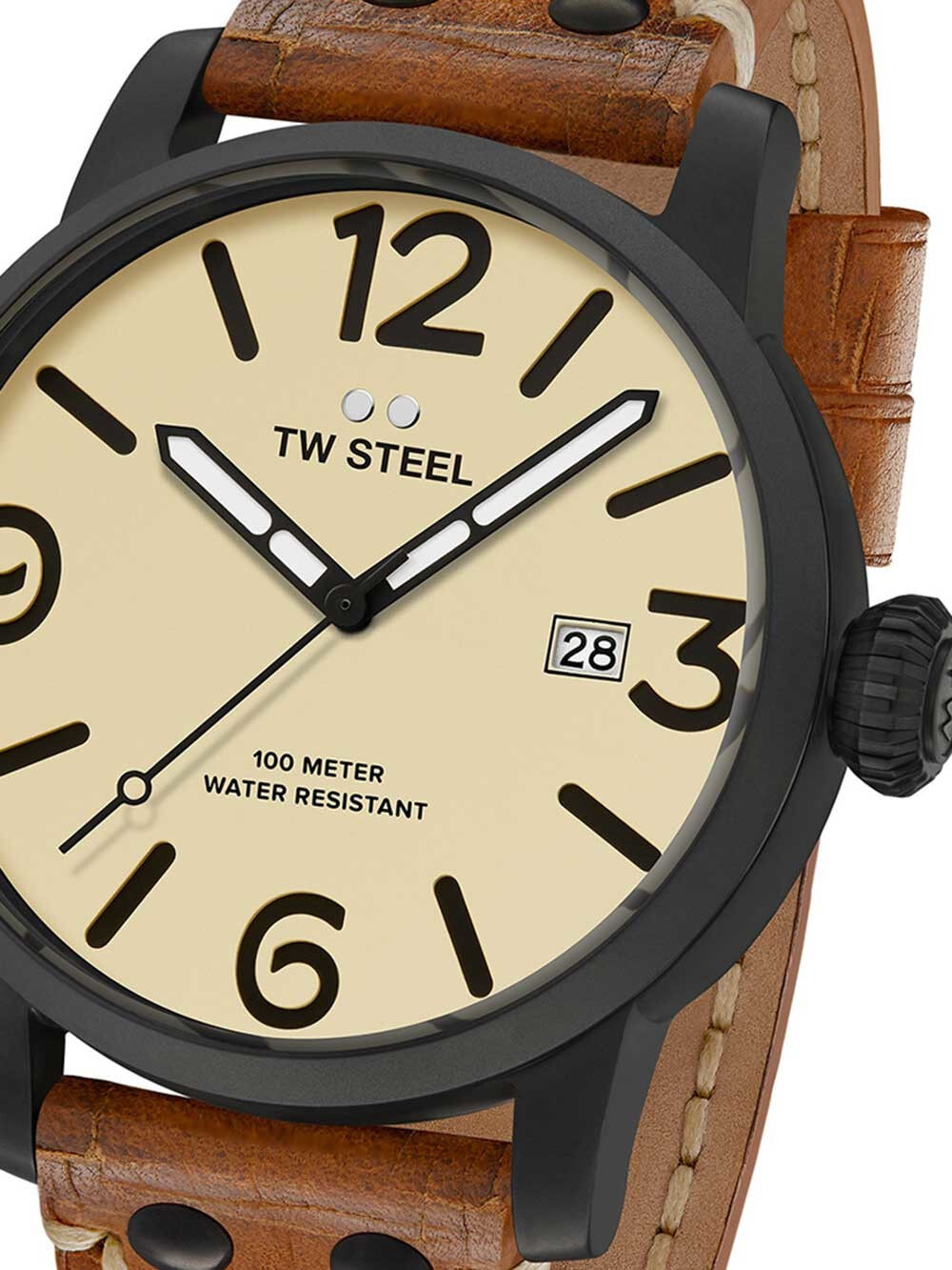 Мужские наручные часы с коричневым кожаным ремешком TW Steel MS42 Maverick 48mm 10 ATM