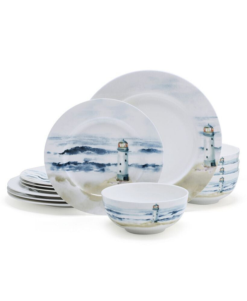 Mikasa seaside Bone China 12 Piece Dinnerware Set, Service for 4