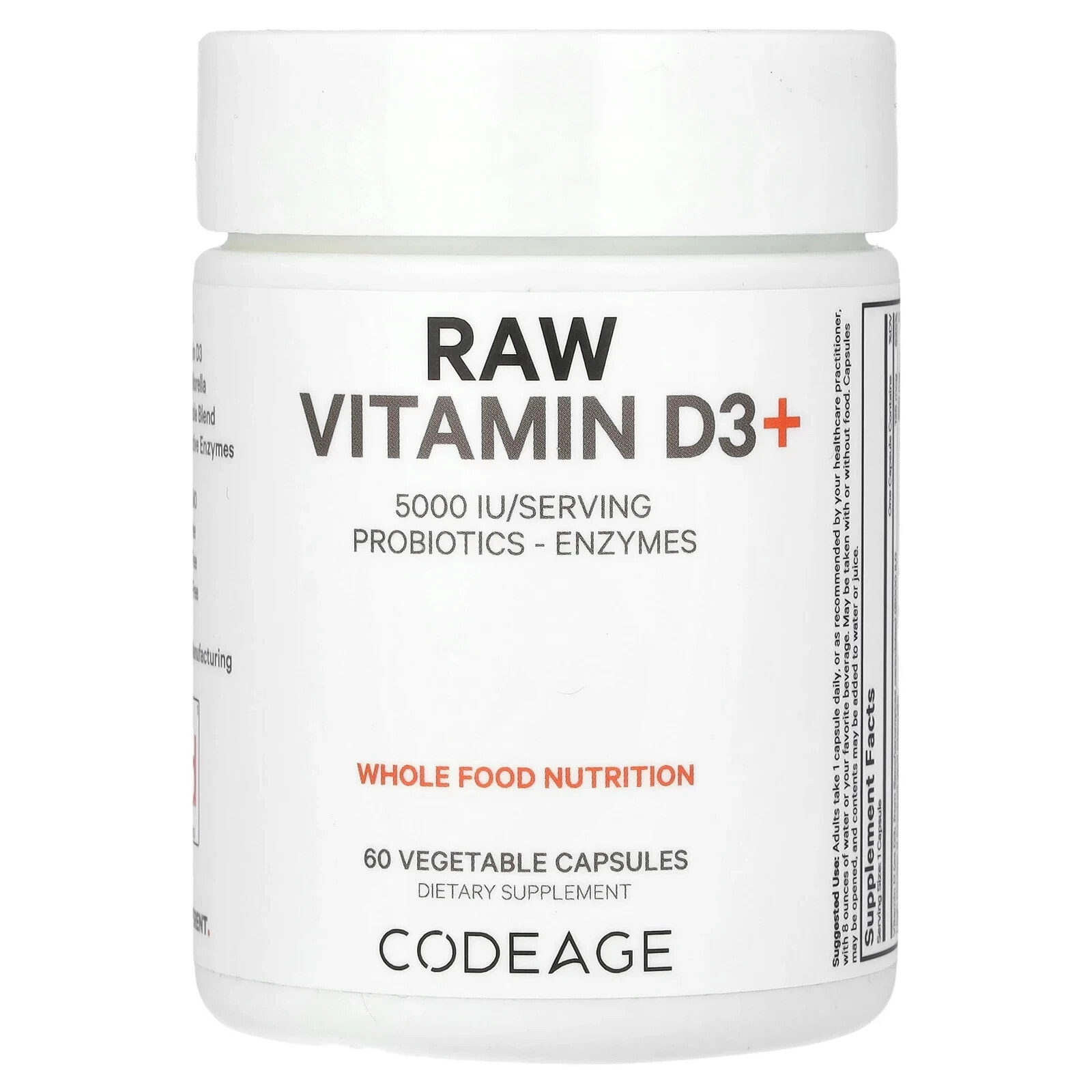 Raw Vitamin D3+, 5,000 IU, 60 Vegetable Capsules