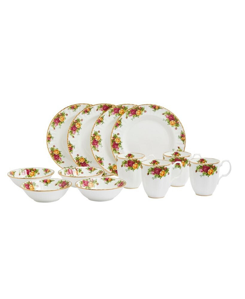 Royal Albert old Country Roses Breakfast 12 Pieces Set, Service for 4