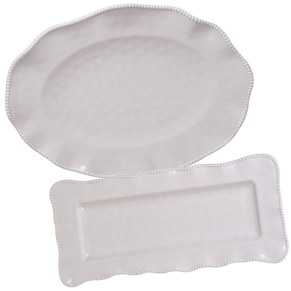 Perlette Cream Melamine 2-Pc. Platter Set - Rectangular and Oval
