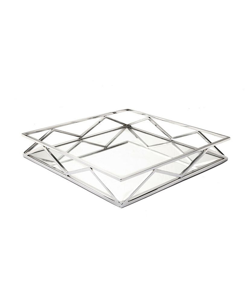 Square Mirror Tray with V-Shaped Designs