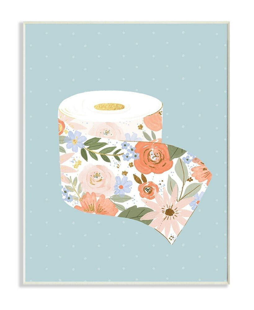 Stupell Industries spring Floral Print Toilet Paper Over Blue Art, 13