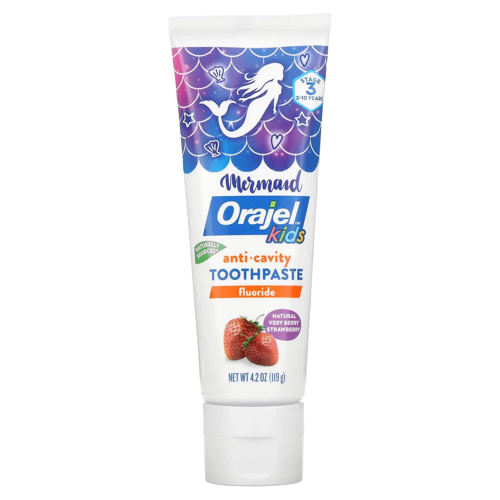 Orajel, Kids, фторидная зубная паста против кариеса, для детей от 2 до 10 лет, натуральная ягодная клубника, 119 г (4,2 унции)