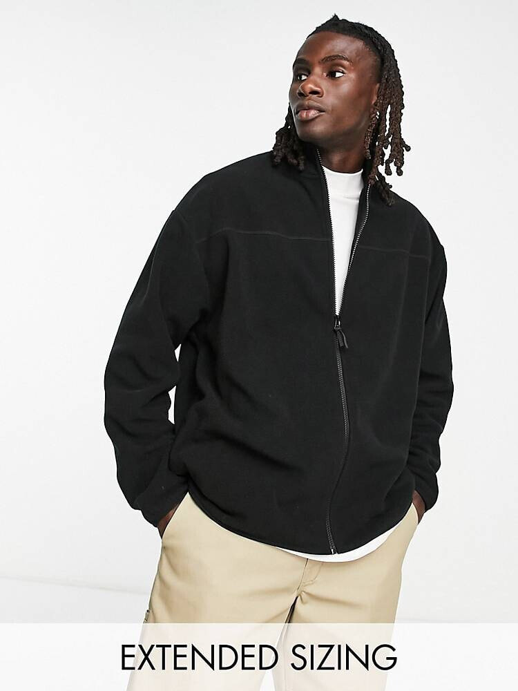 ASOS DESIGN – Oversize-Jacke aus schwarzem Polarfleece mit Reißverschluss