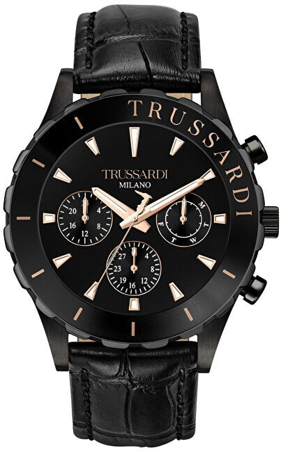 Мужские наручные часы с черным кожаным ремешком Trussardi T-Logo R2451143003
