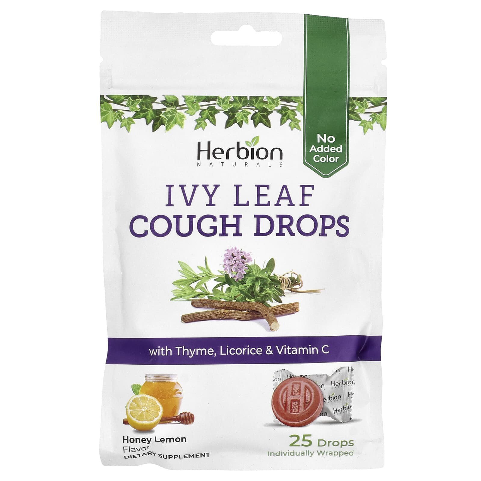 Ivy Leaf Cough Drops, Honey Lemon, 25 Individually Wrapped Drops