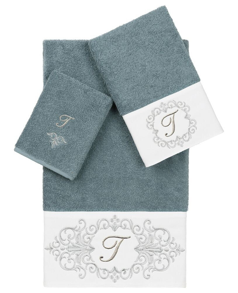 Linum Home textiles Turkish Cotton Monica Embellished Towel 3 Piece Set - Teal