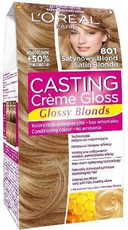 Loreal Paris Casting Creme Gloss 801 Безаммиачная крем-краска для волос, оттенок сатиновый блонд