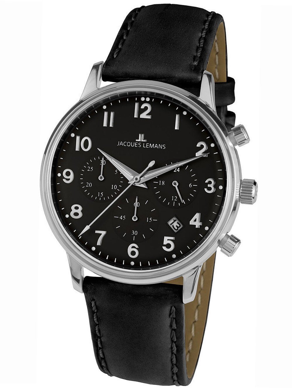 Мужские наручные часы с черным кожаным ремешком Jacques Lemans N-209ZI Retro Classic Chronograph Unisex 40mm 5ATM