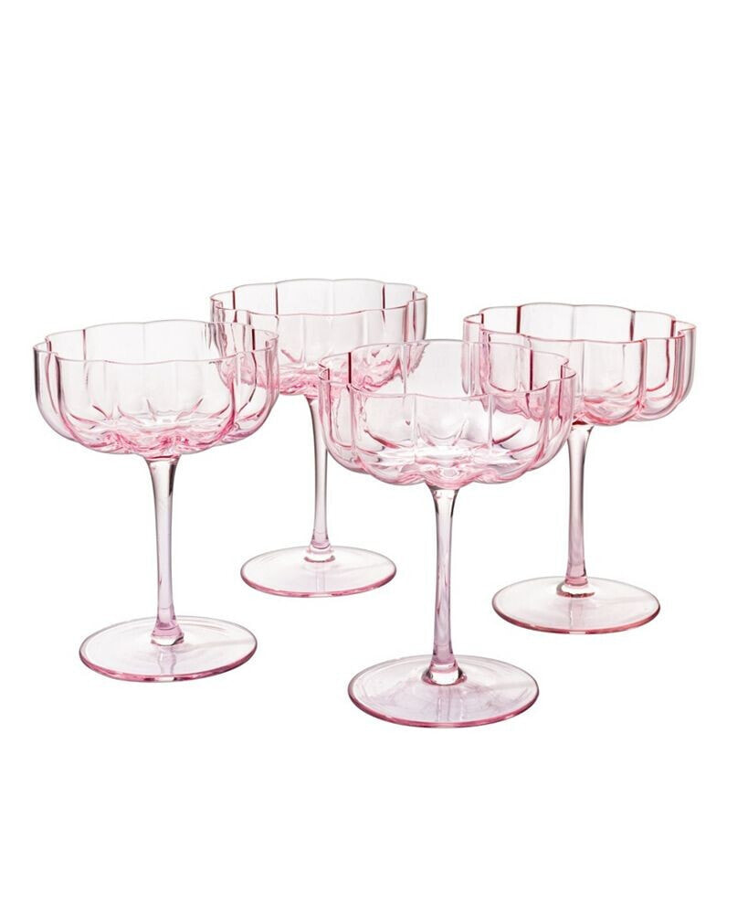 The Wine Savant glass Flower Vintage-Like Wavy Petals Wave Glass Coupes 7 oz Cocktail Glasses, Set of 2