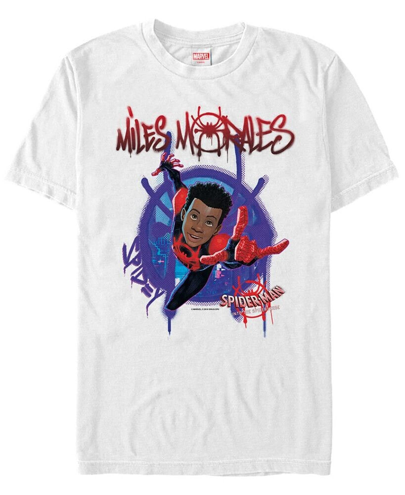 Fifth Sun marvel Men's Spider-Man Into The Spiderverse Miles Morales Graffiti Logo Short Sleeve T-Shirt