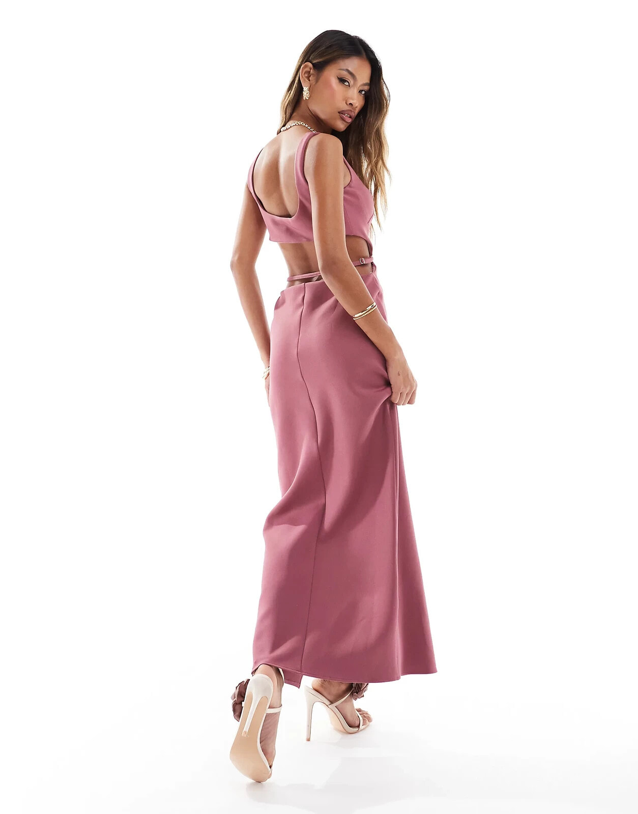 ASOS DESIGN square neck bodycon maxi dress with back strap detail in rose