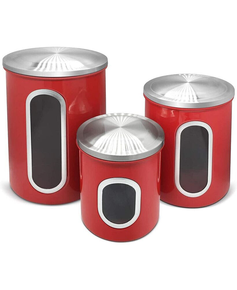 Mega Casa megacasa 3 Piece Stainless Steel Canister Set in Red Finish