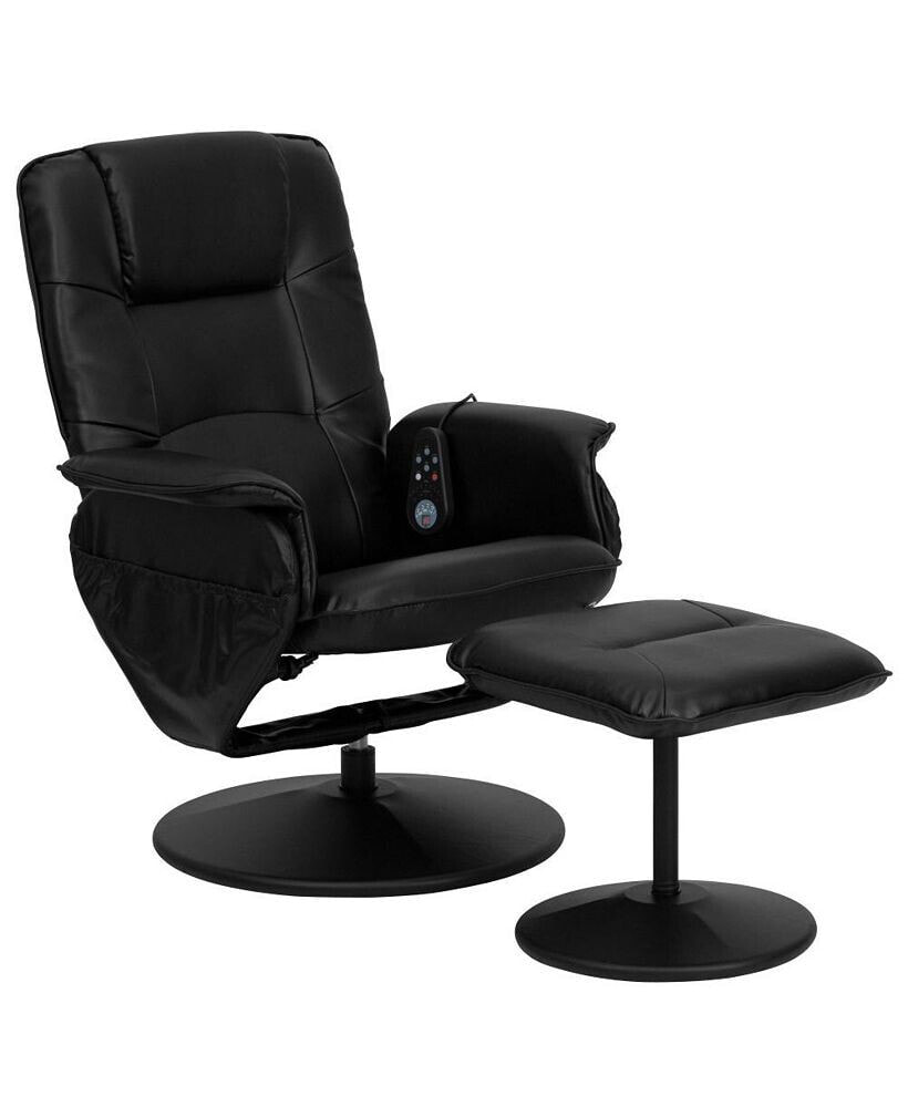 EMMA+OLIVER massaging Multi-Position Recliner With Deep Side Pockets And Ottoman With Wrapped Base