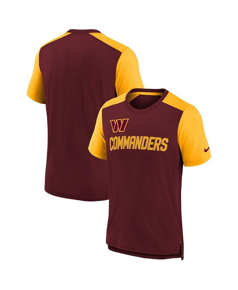 Nike big Boys Heathered Burgundy, Heathered Gold Washington Commanders Colorblock Team Name T-shirt