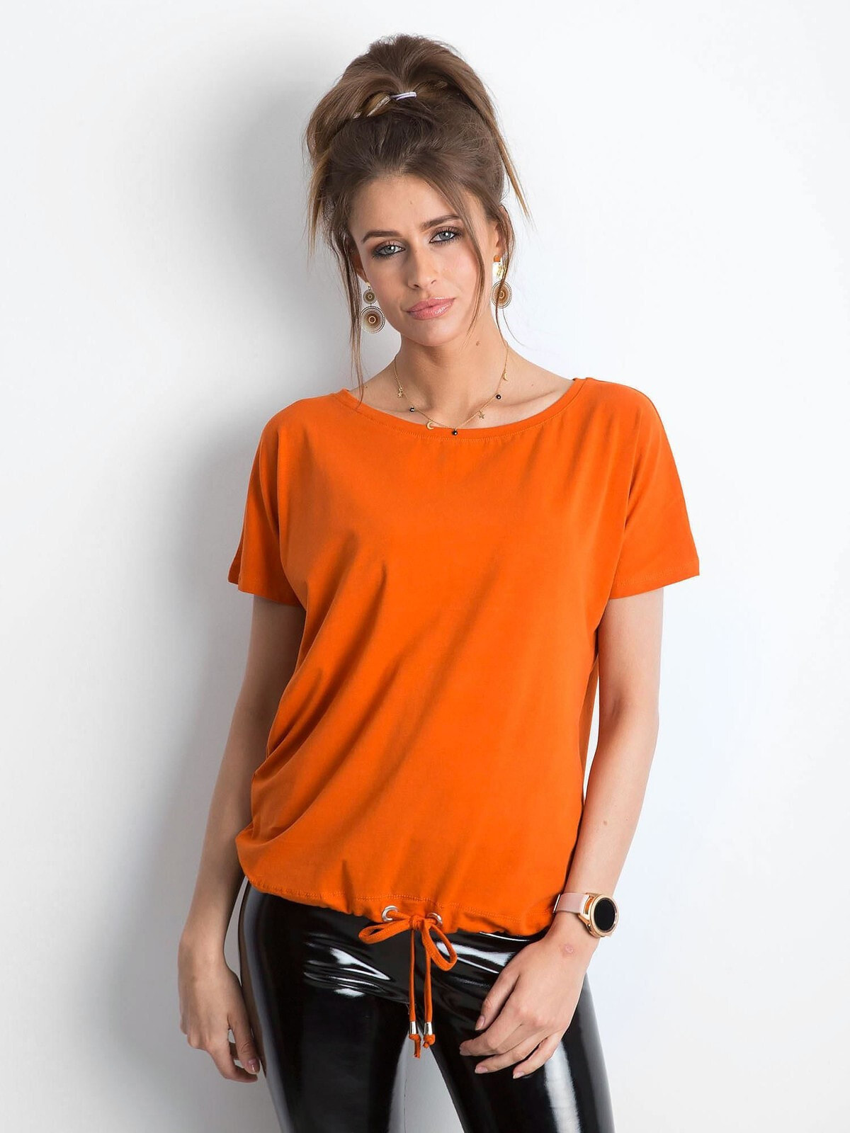 Женская футболка свободного кроя с завязкой оранжевая Factory Price