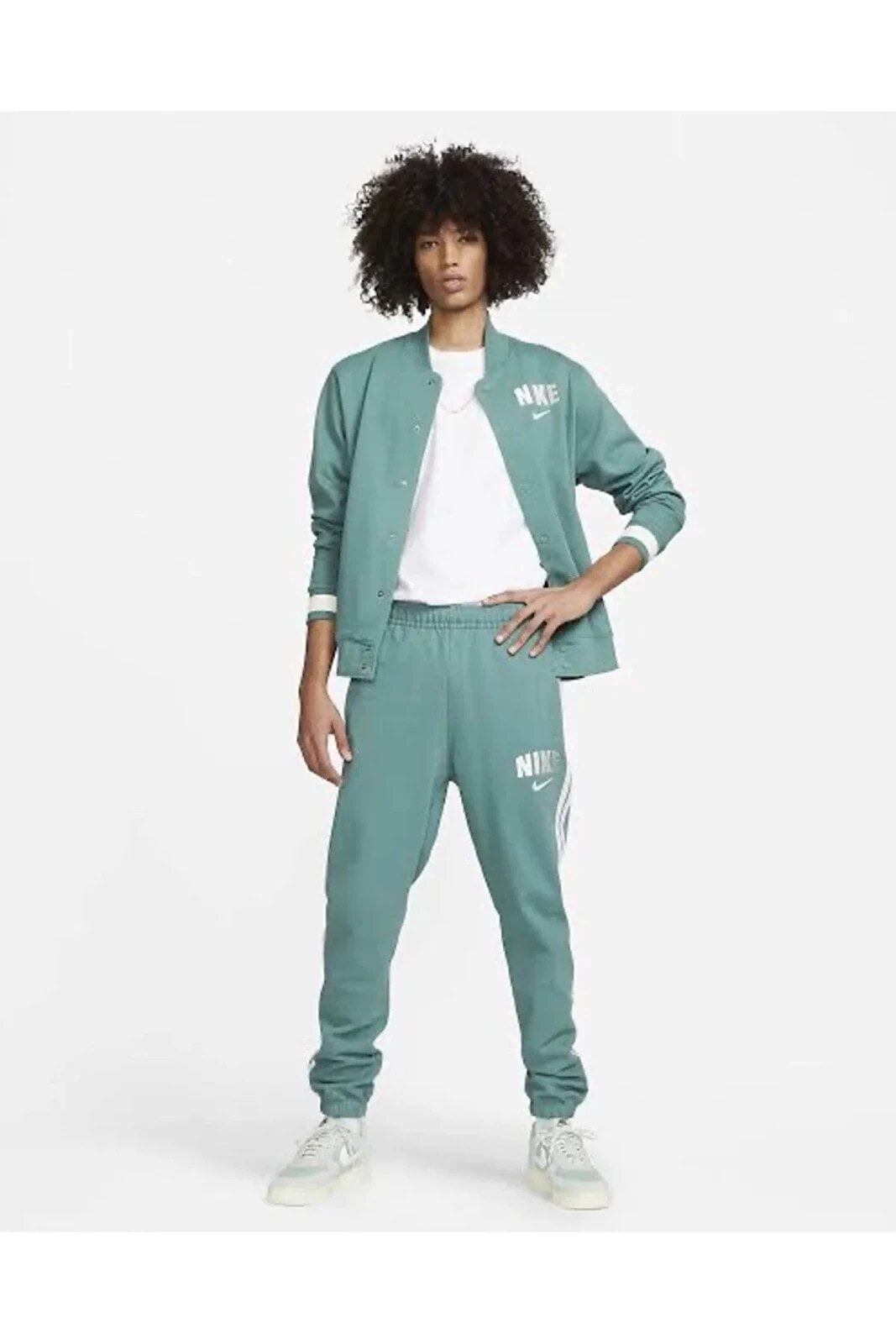 Sportswear Retro Fleece Erkek Varsity spor yeşil Ceket fj0556