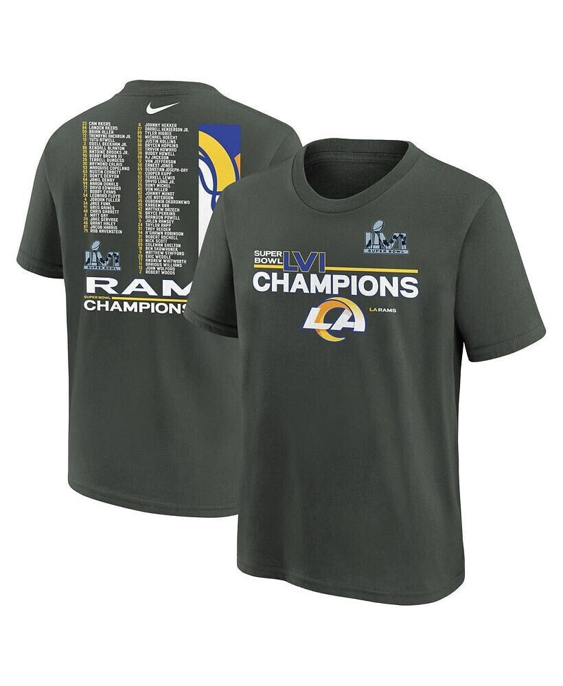 Nike big Boys Anthracite Los Angeles Rams Super Bowl LVI Champions Roster T-shirt