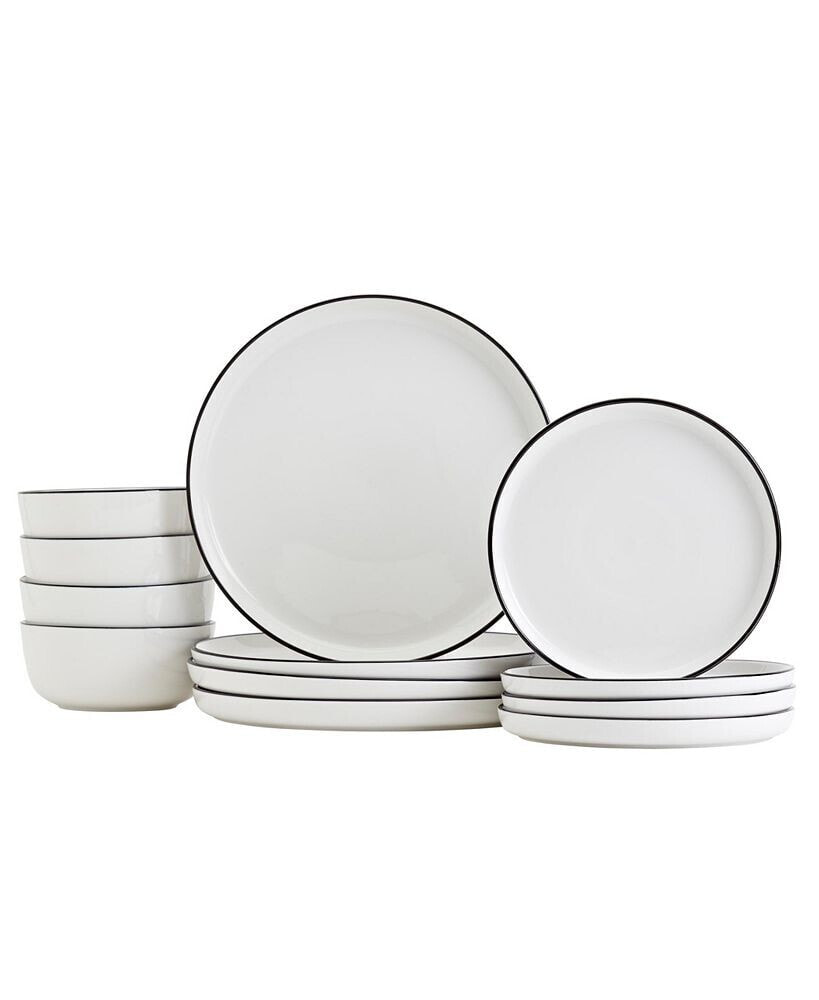 Tabletops Unlimited tabletop Unlimited 12-Pc Black Rim Dinnerware Set, Service for 4
