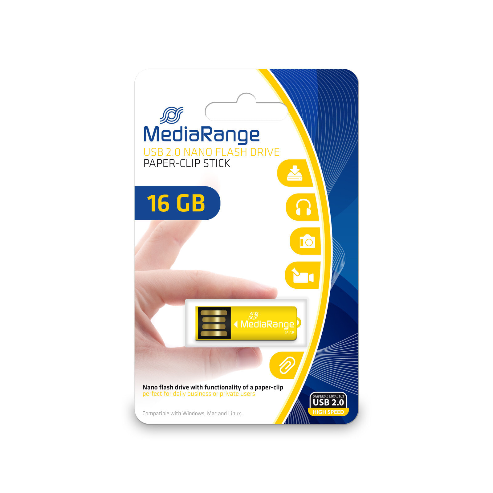 MediaRange MR976 USB флеш накопитель 16 GB USB тип-A 2.0 Желтый
