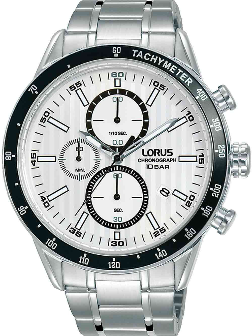Мужские наручные часы с серебряным браслетом Lorus RM331GX9 chronograph 45mm 10ATM