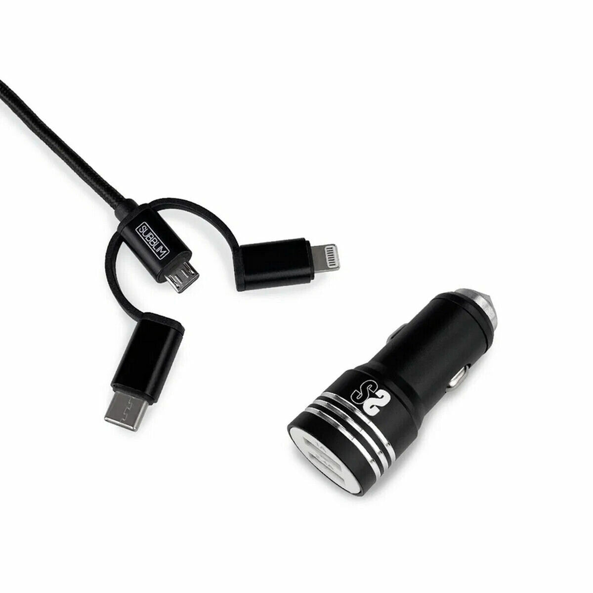 Универсальное USB-зарядное для авто + USB-кабель C Subblim SUB-CHG-4CC002 Чёрный 12 W