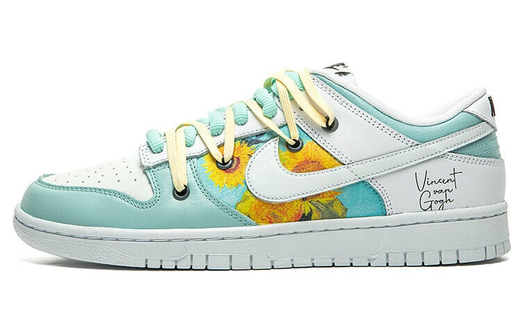 【定制球鞋】 Nike Dunk Low 野鹤制造 复古油画风主题 向日葵 解构双鞋带 特殊定制款 低帮 板鞋 男款 白蓝黄 / Кроссовки Nike Dunk Low DJ6188-101